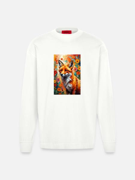 Fox flowers abstract fox lover gift - Heavyweight Oversized Organic Longsleeve Shirt Made in EU - OFF WHITE