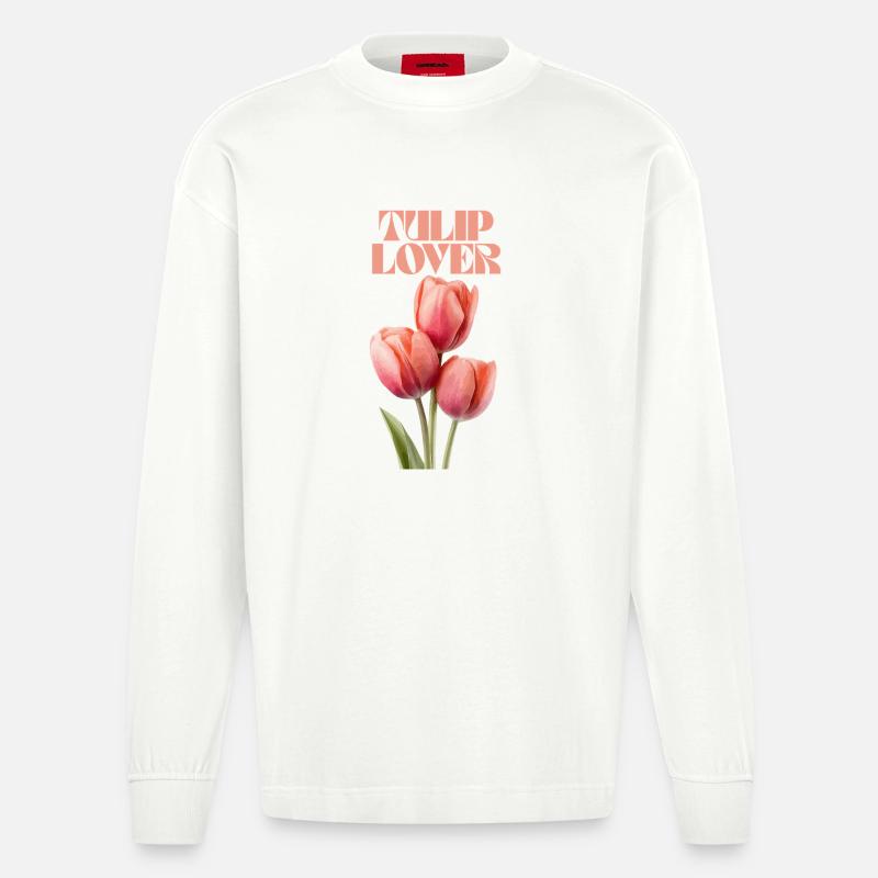 Tulip Lover Blumen Modedesign - Heavyweight Oversized Organic Langarmshirt Made in EU - OFF WHITE