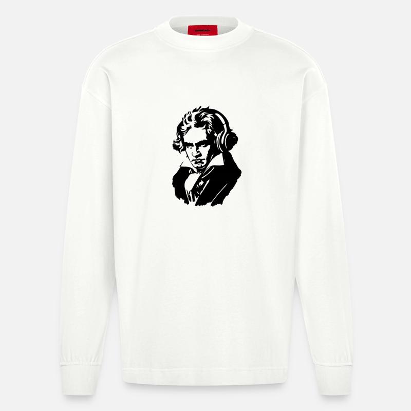 Ludwig van Beethoven mit Kopfhörern - Heavyweight Oversized Organic Langarmshirt Made in EU - OFF WHITE