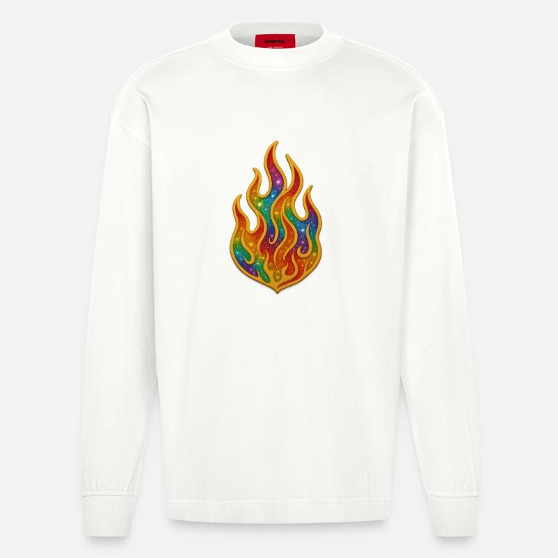 Regenbogenfeuer Patch - Heavyweight Oversized Organic Langarmshirt Made in EU - OFF WHITE