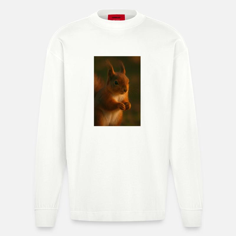 Tiere - Eichhörnchen - Heavyweight Oversized Organic Langarmshirt Made in EU - OFF WHITE