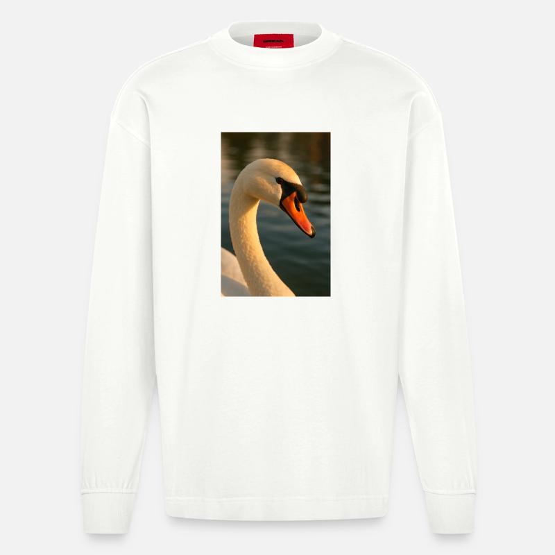 Vogel - Schwan - Heavyweight Oversized Organic Langarmshirt Made in EU - OFF WHITE
