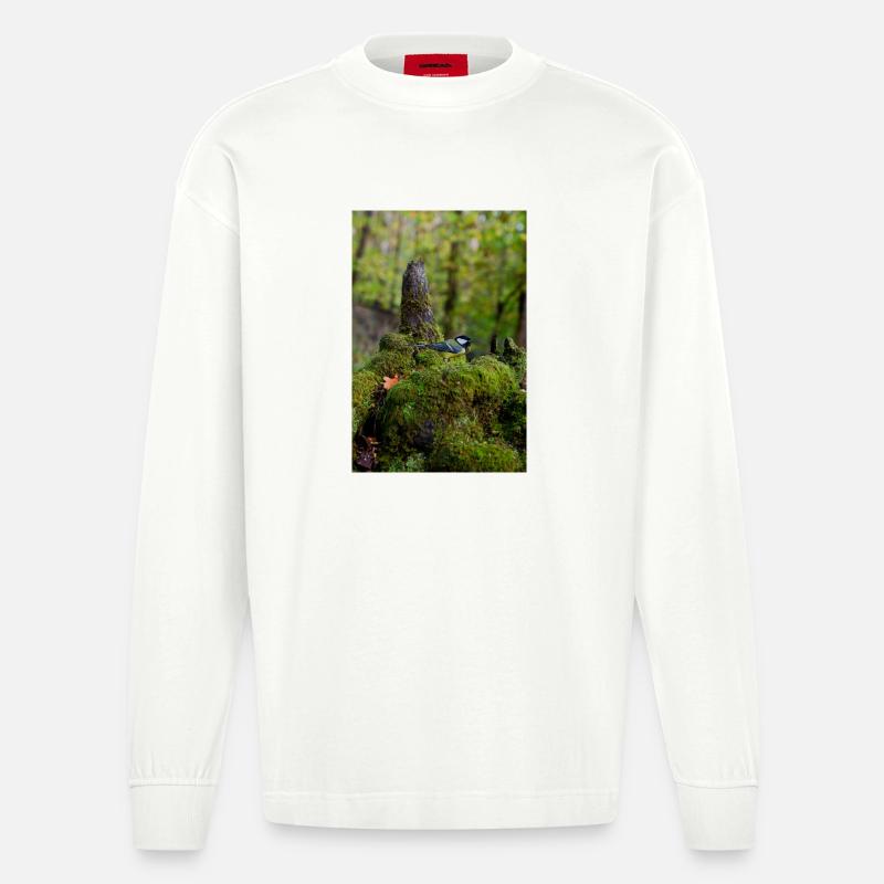 Moosiger Waldvogel In Ruhiger Lichtung - Heavyweight Oversized Organic Langarmshirt Made in EU - OFF WHITE