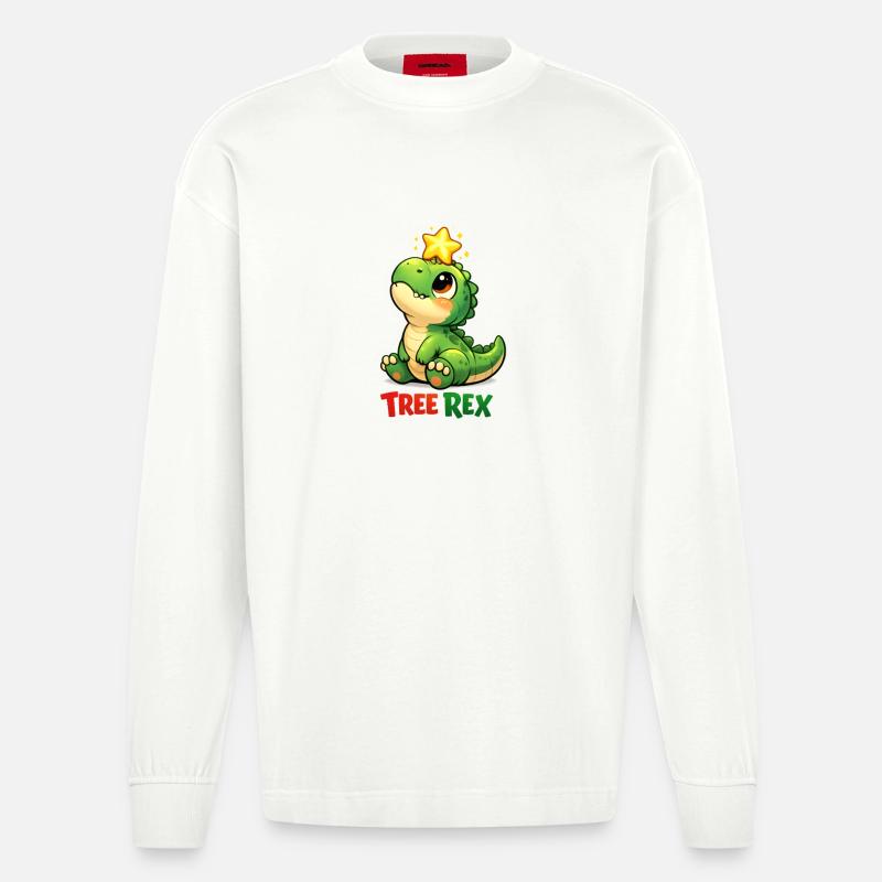 Tree Rex Dino T Rex - Heavyweight Oversized Organic Langarmshirt Made in EU - OFF WHITE