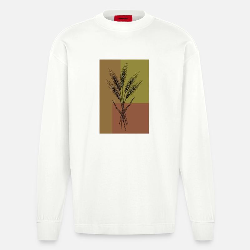 Weizen Ähren Line Art – Botanisches Design - Heavyweight Oversized Organic Langarmshirt Made in EU - OFF WHITE