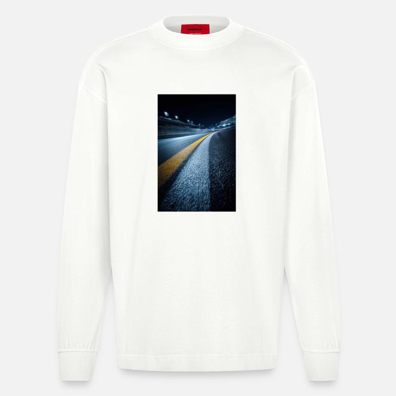 Mitternachts-Streckenhorizont - Heavyweight Oversized Organic Langarmshirt Made in EU - OFF WHITE