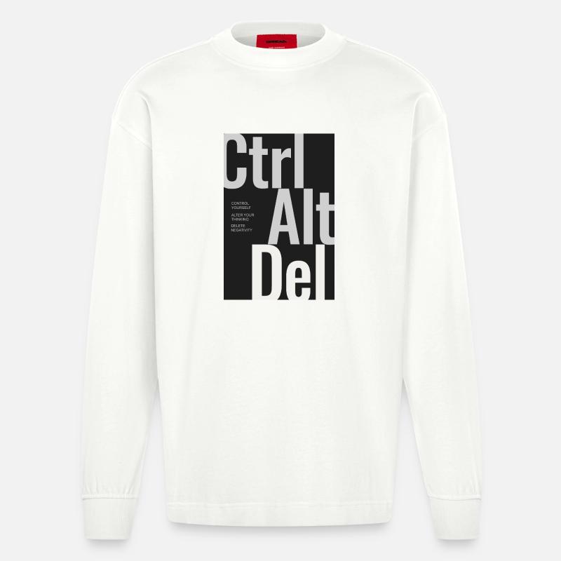 CTRL ALT DEL – Typography Poster Minimal Design - Heavyweight Oversized Organic Longsleeve Shirt Made in EU - OFF WHITE