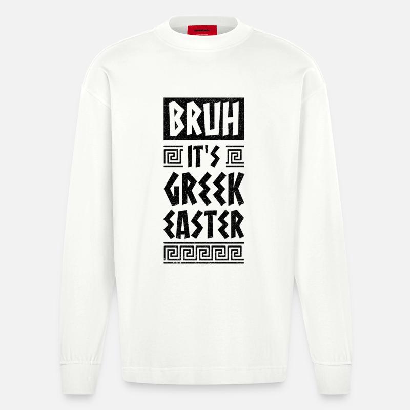 Pasqua greca Fratello È Pasqua greca Buona Pasqua - Maglia a maniche lunghe ecologica oversize Heavyweight Made in UE - OFF WHITE