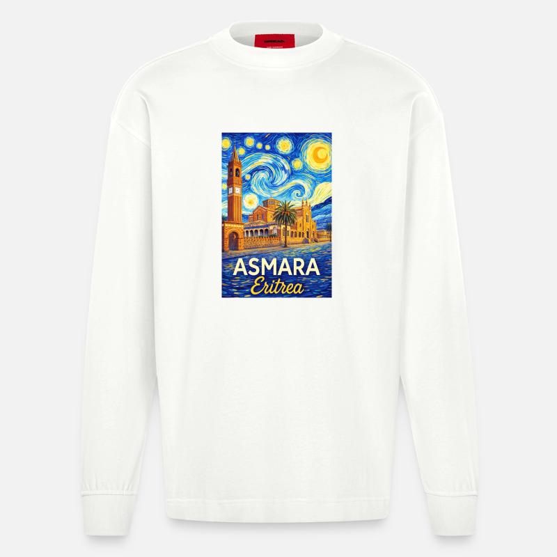 Asmara Eritrea Sternenstadt - Heavyweight Oversized Organic Langarmshirt Made in EU - OFF WHITE