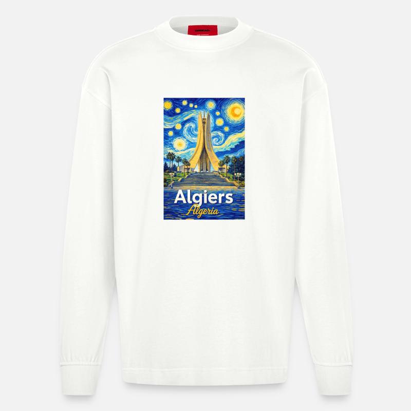 Algiers Monument Starry Night Stil - Heavyweight Oversized Organic Langarmshirt Made in EU - OFF WHITE