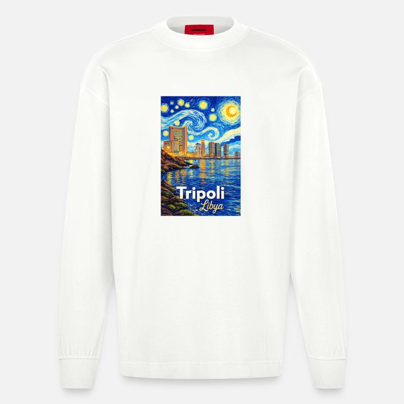 Tripoli Libya Starry Night - Heavyweight Oversized Organic Langarmshirt Made in EU - OFF WHITE