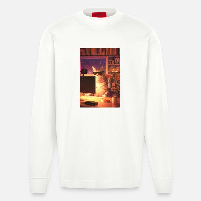 Cat Stream Neon Studio - Heavyweight Oversized Organic Langarmshirt Made in EU - OFF WHITE