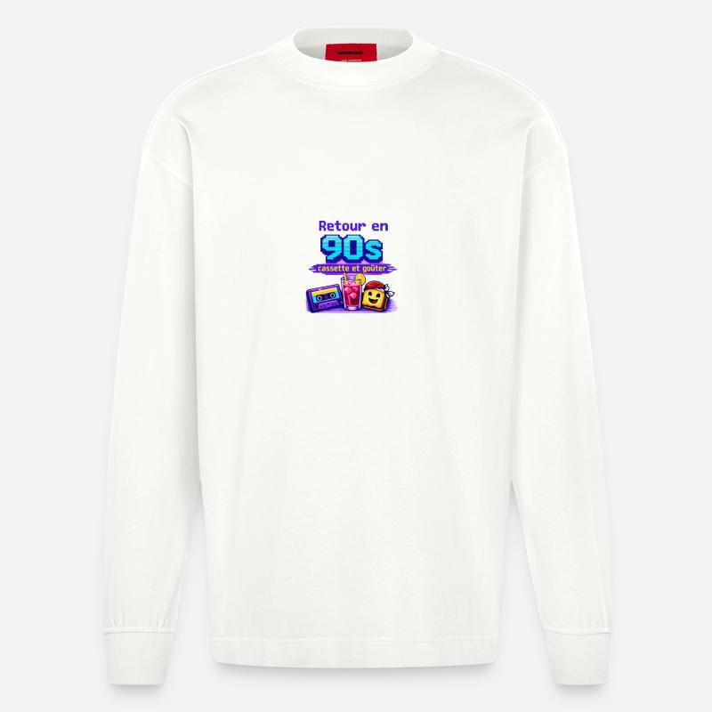 Retour en 90s: cassette et goûter - Manches longues bio épais oversize fabriqué en UE - OFF WHITE