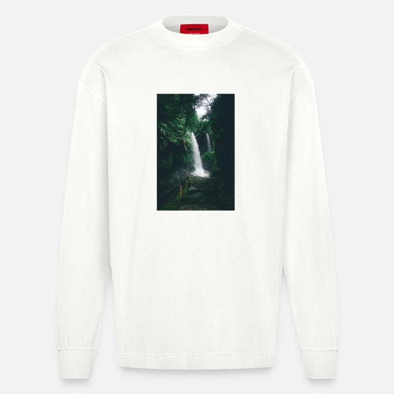 Cascade dans la Jungle Verte - Manches longues bio épais oversize fabriqué en UE - OFF WHITE