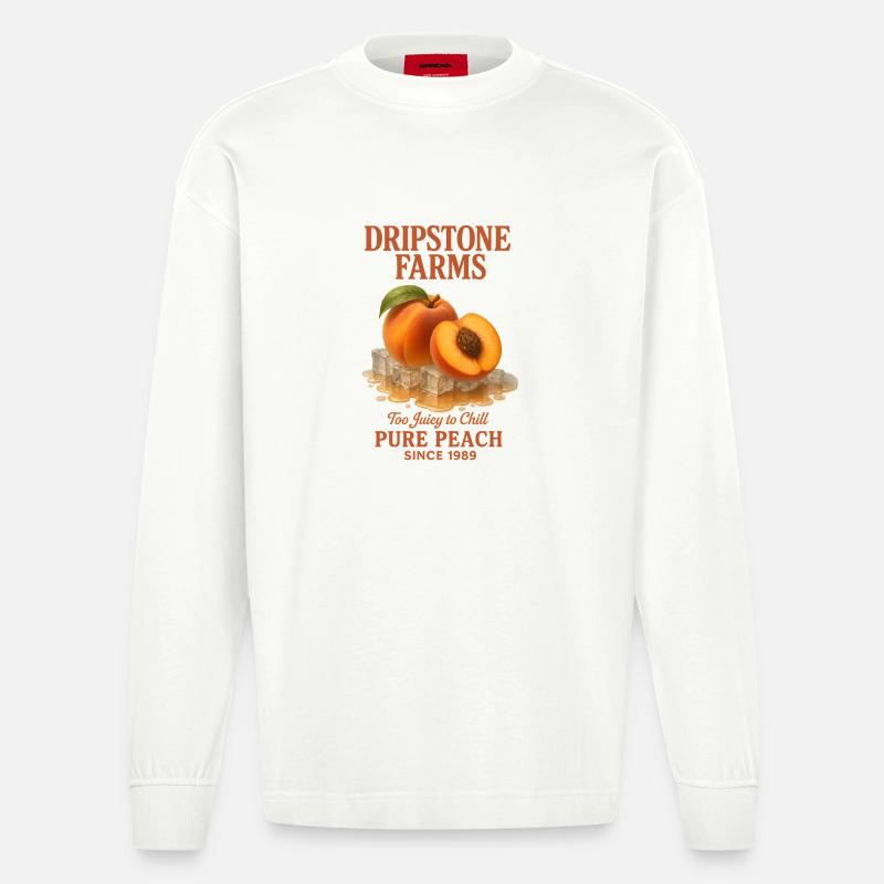 Pfirsich Obst Sommer Retro - Heavyweight Oversized Organic Langarmshirt Made in EU - OFF WHITE