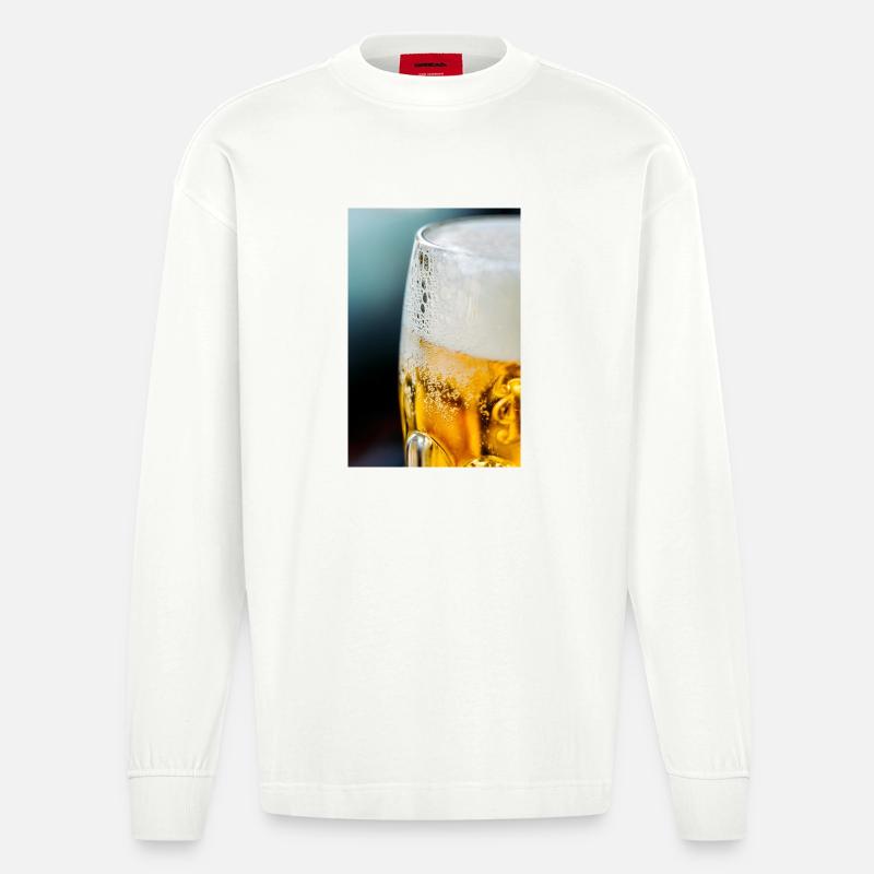 Light Gold Beer Glass Pattern - Heavyweight Oversized Organic Longsleeve Shirt Made in EU - OFF WHITE
