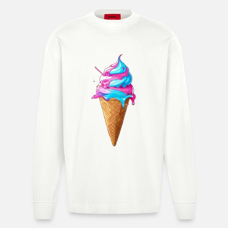 Lecker Eiscreme | Synthwave Eistüte - Heavyweight Oversized Organic Langarmshirt Made in EU - OFF WHITE