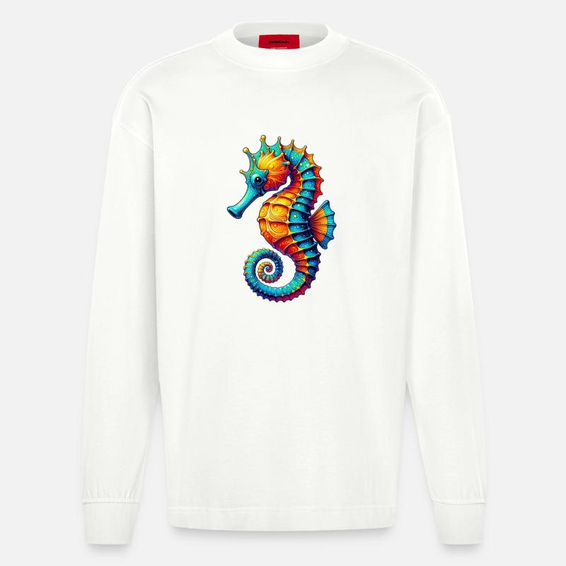Seepferdchen - Heavyweight Oversized Organic Langarmshirt Made in EU - OFF WHITE