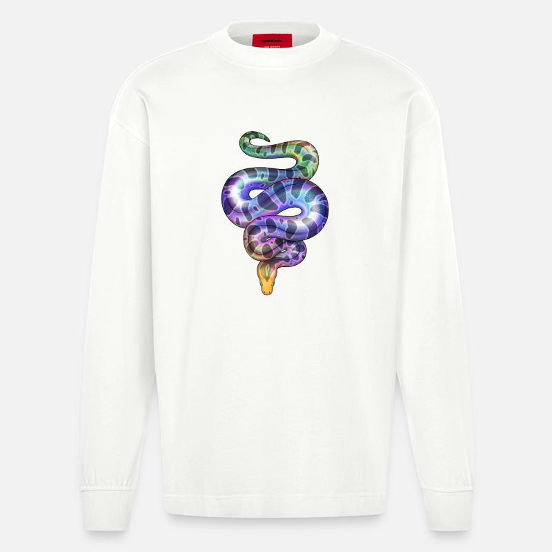 Rainbow Neon Snake - Heavyweight Oversized Organic Longsleeve Shirt Made in EU - OFF WHITE
