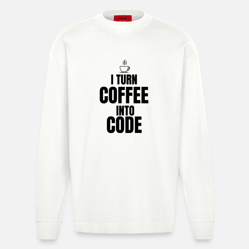 Ich verwandle Kaffee in Code - Heavyweight Oversized Organic Langarmshirt Made in EU - OFF WHITE