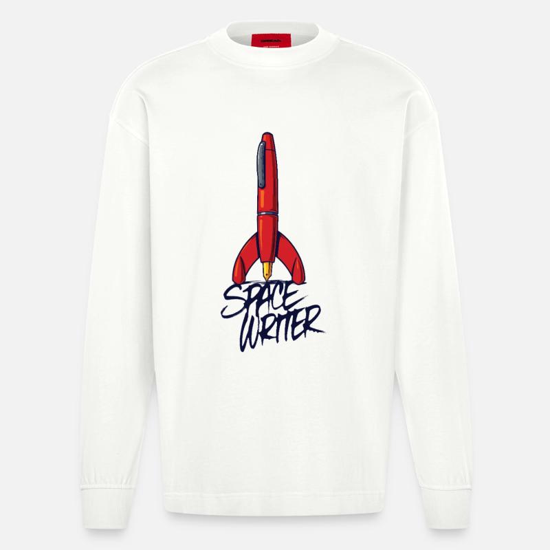 SPACE WRITER – lass uns reden. - Heavyweight Oversized Organic Langarmshirt Made in EU - OFF WHITE