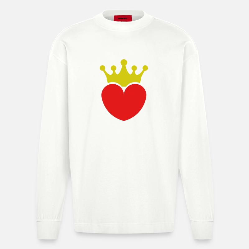 Herz mit Krone - Heavyweight Oversized Organic Langarmshirt Made in EU - OFF WHITE