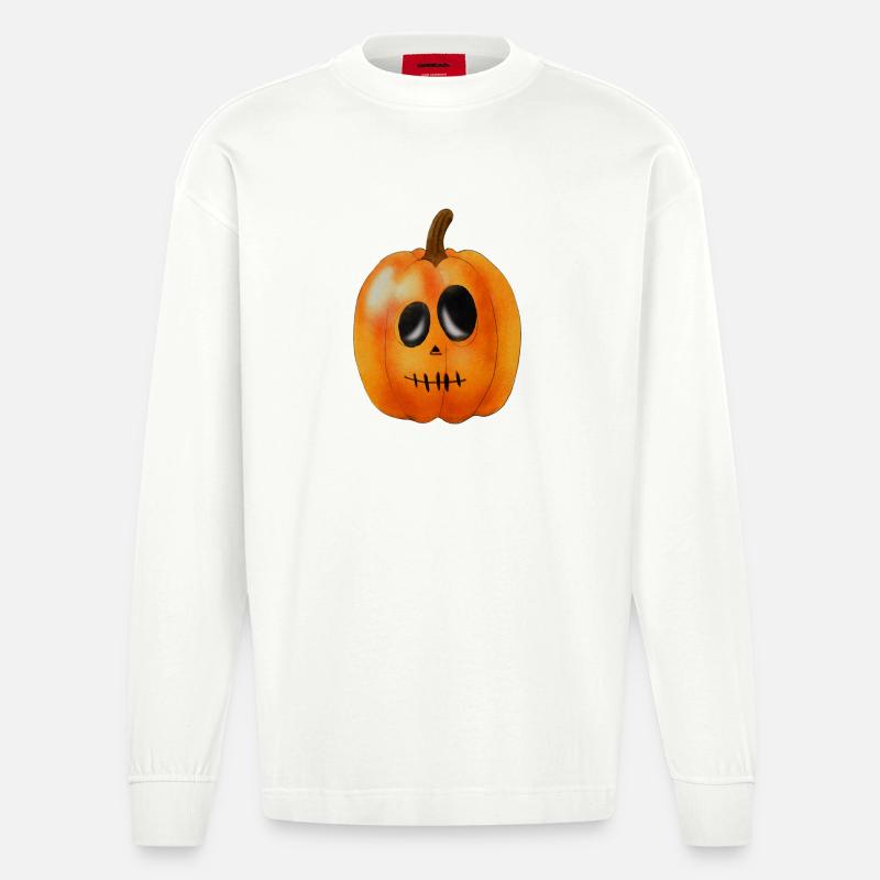 Glowing Jack-O-Lantern - Heavyweight Oversized Organic Langarmshirt Made in EU - OFF WHITE