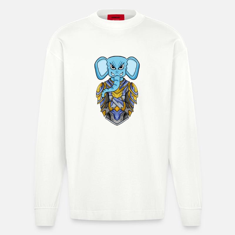 Ritter Elefant cool - Heavyweight Oversized Organic Langarmshirt Made in EU - OFF WHITE