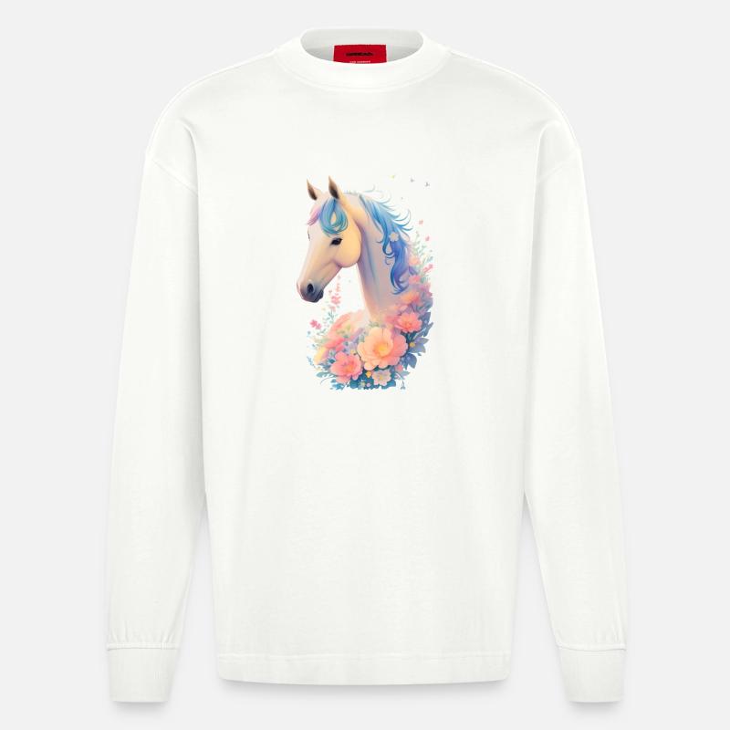 Blütenpferdchen - Heavyweight Oversized Organic Langarmshirt Made in EU - OFF WHITE