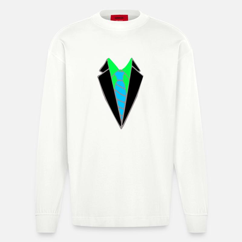 Neon Sakko mit blauer Krawatte - Heavyweight Oversized Organic Langarmshirt Made in EU - OFF WHITE