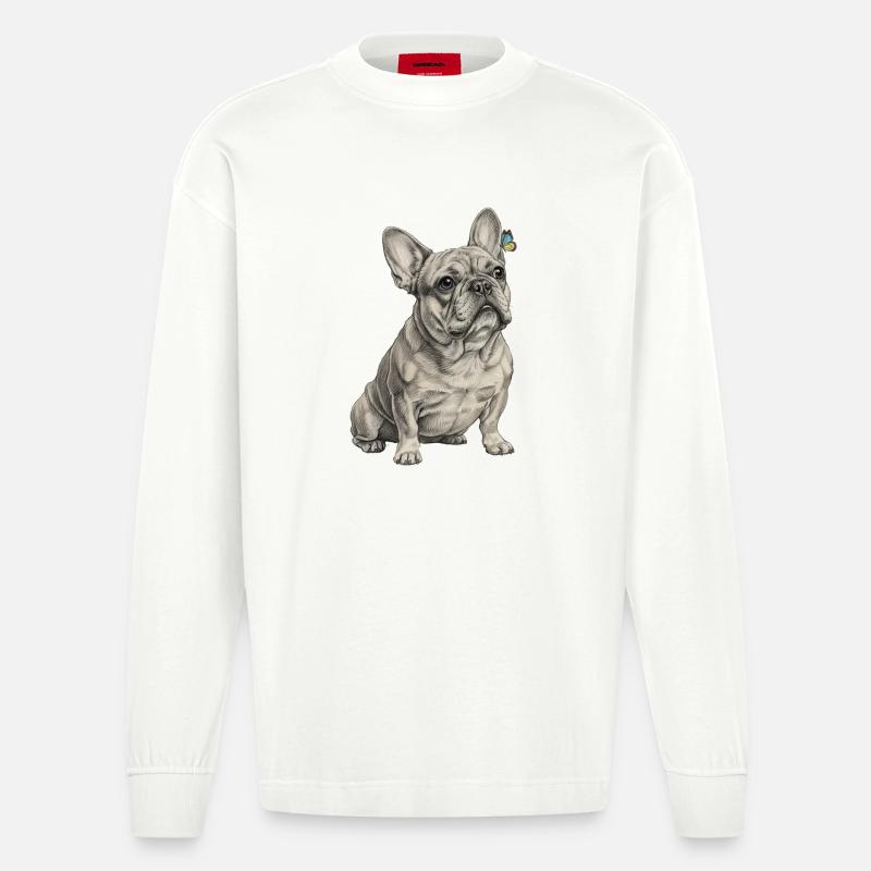 Bouledogue avec accent papillon - Manches longues bio épais oversize fabriqué en UE - OFF WHITE