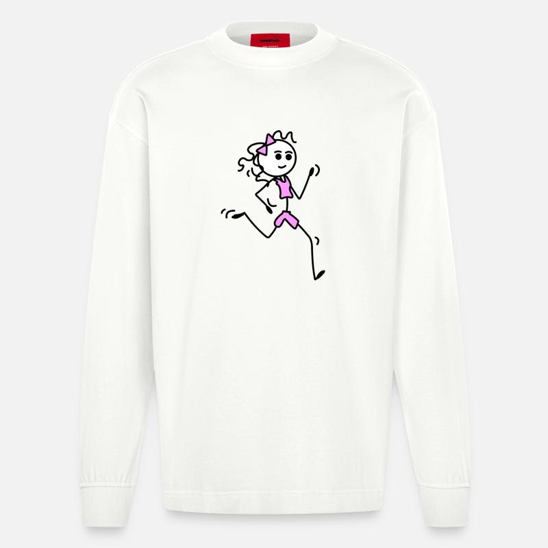 Ich laufe, Läufermädchen mit Fliege - Heavyweight Oversized Organic Langarmshirt Made in EU - OFF WHITE