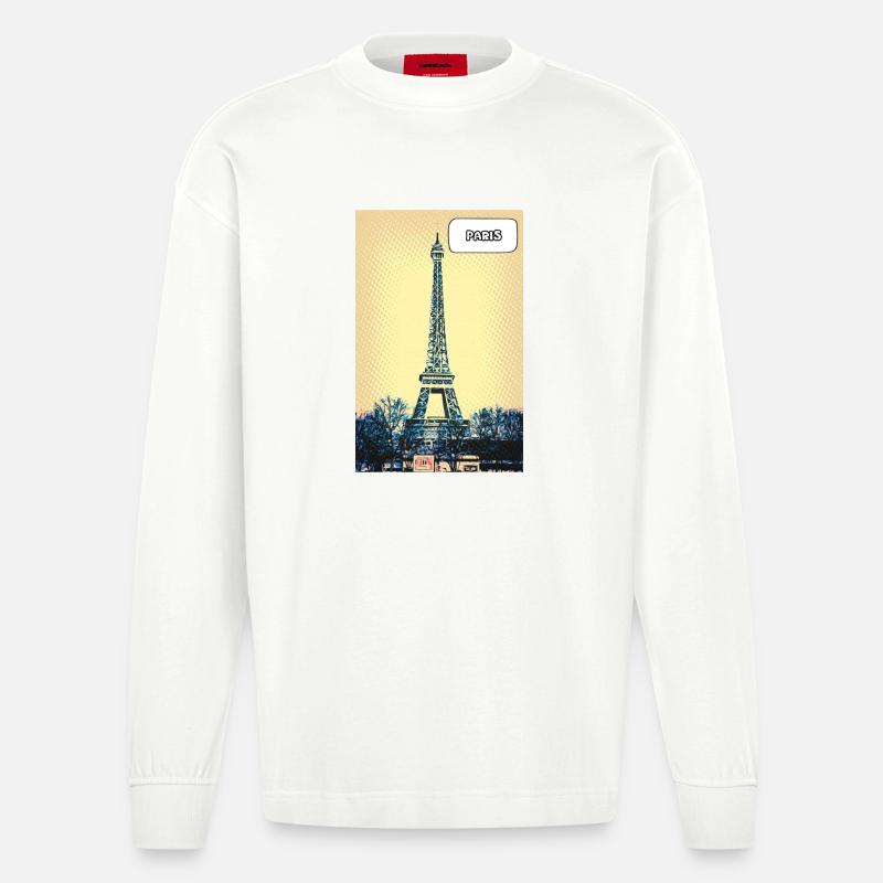Eiffel Pop Art Paris - Heavyweight Oversized Organic Langarmshirt Made in EU - OFF WHITE