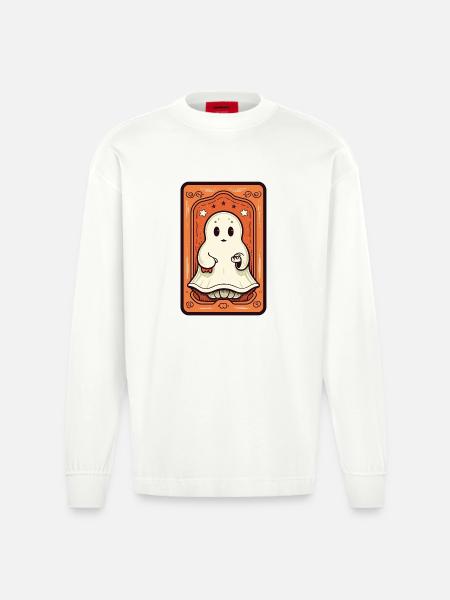 Orange Ghost Tarot Card - Heavyweight Oversized Organic Longsleeve Shirt Made in EU - OFF WHITE