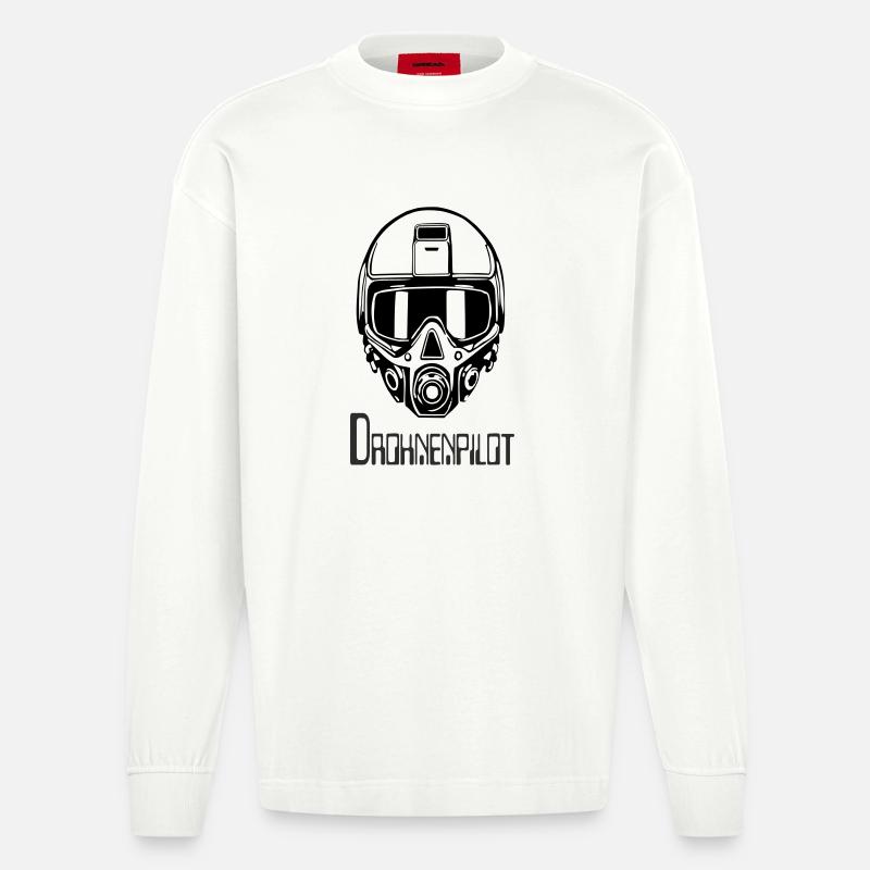 DrohnenPlot Neon Linien Muster - Heavyweight Oversized Organic Langarmshirt Made in EU - OFF WHITE