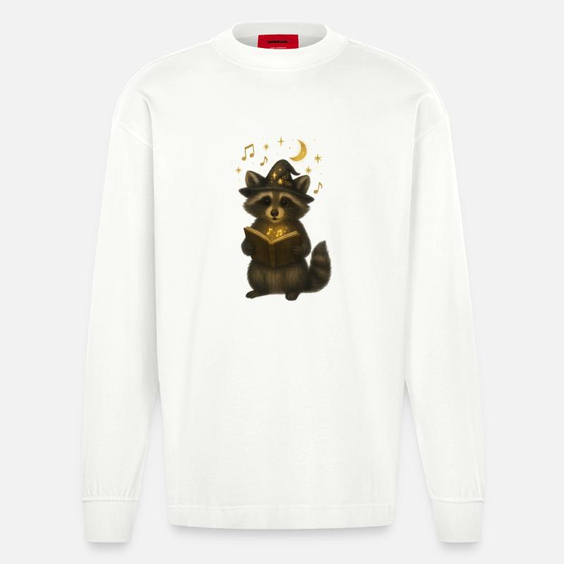 Magischer Waschbär mit Liederbuch - Heavyweight Oversized Organic Langarmshirt Made in EU - OFF WHITE