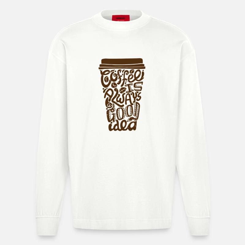 Kaffee Ist Eine Gute Idee - Heavyweight Oversized Organic Langarmshirt Made in EU - OFF WHITE