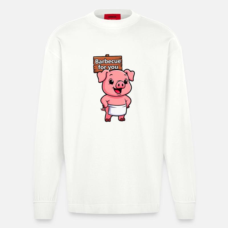 Panneau de cricket avec cochon - Manches longues bio épais oversize fabriqué en UE - OFF WHITE