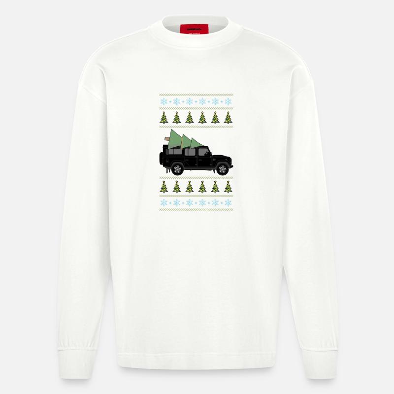 Defender 110 Black Christmas Light - Heavyweight Oversized Organic Langarmshirt Made in EU - OFF WHITE