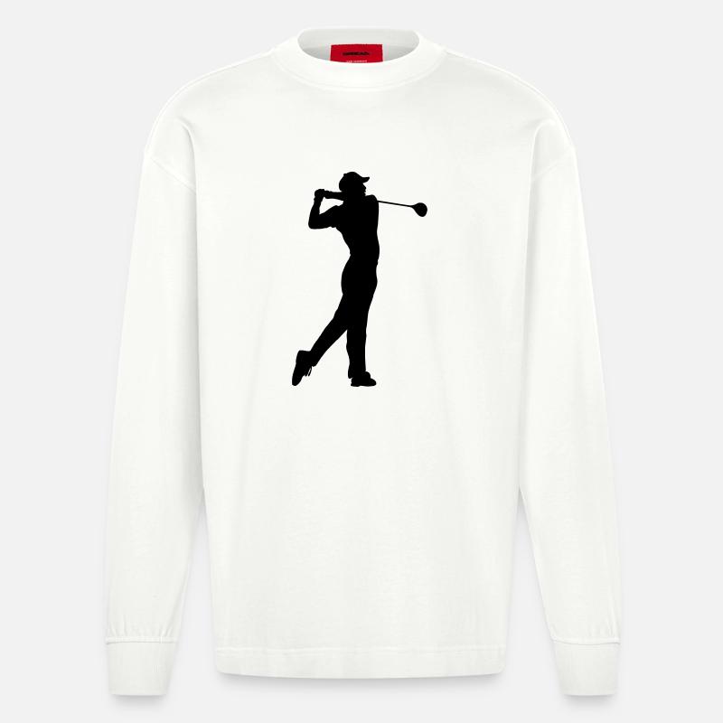 Schattenbild des Golfspielers - Heavyweight Oversized Organic Langarmshirt Made in EU - OFF WHITE