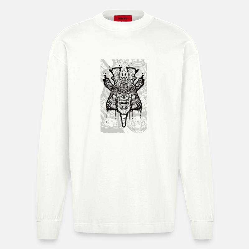 Samurai skull  - Heavyweight Oversized Organic Langarmshirt Made in EU - OFF WHITE