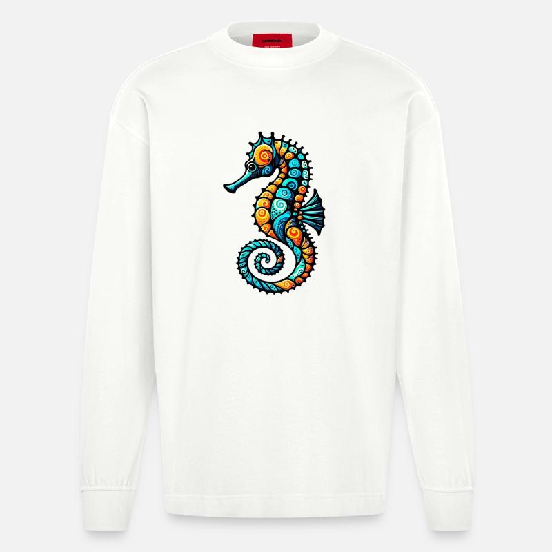 Seepferdchen - Heavyweight Oversized Organic Langarmshirt Made in EU - OFF WHITE