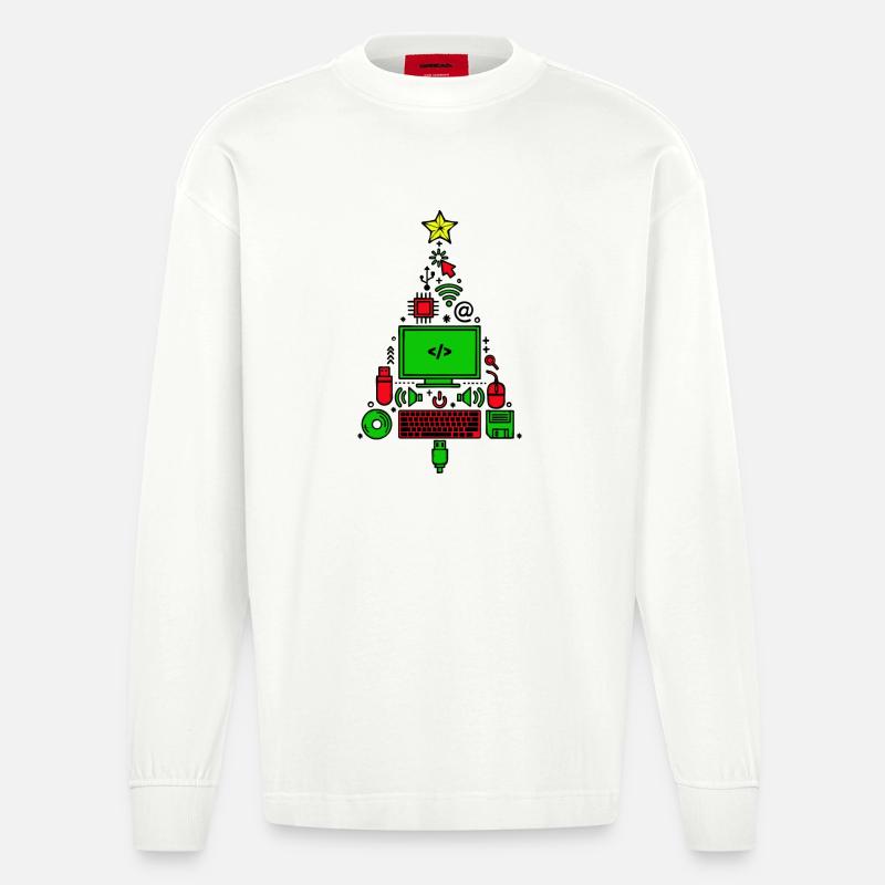 Code Computer Code Debug Skripting Programmierer - Heavyweight Oversized Organic Langarmshirt Made in EU - OFF WHITE