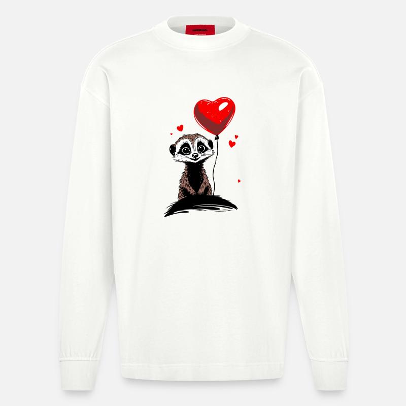 Erdmännchen Herz Luftballon - Heartful Creatures - Heavyweight Oversized Organic Langarmshirt Made in EU - OFF WHITE