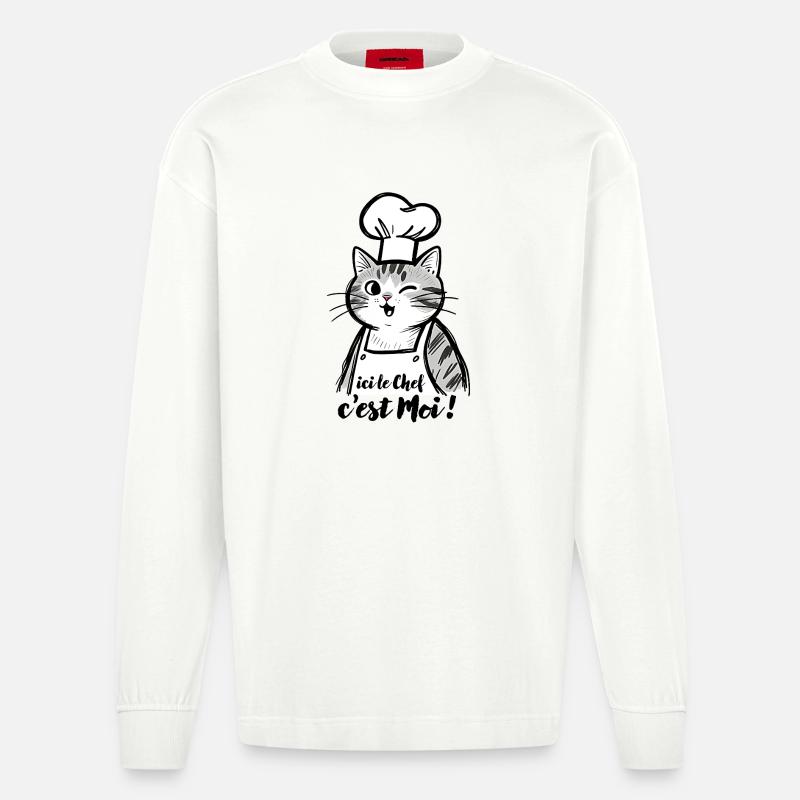 Cat Chef, hier bin ich! - Heavyweight Oversized Organic Langarmshirt Made in EU - OFF WHITE