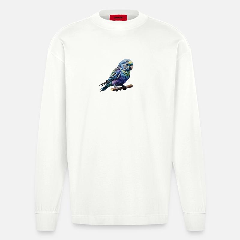 Bunter Welnnsittich  - Heavyweight Oversized Organic Langarmshirt Made in EU - OFF WHITE