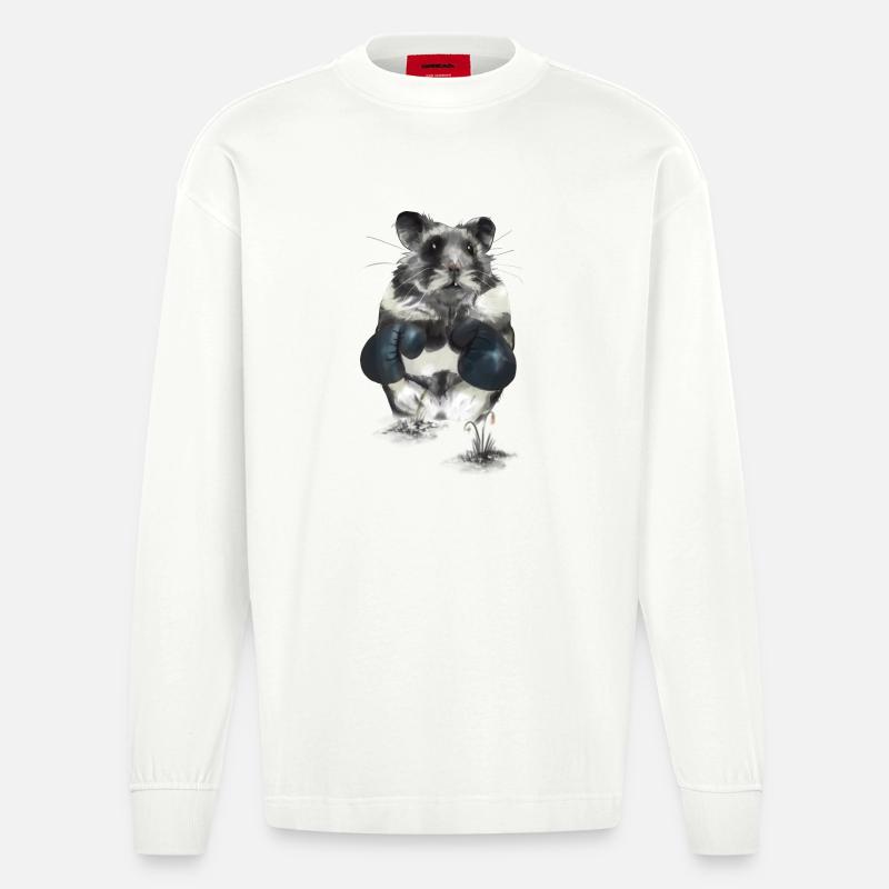 Kampfgeist Hamster im Boxring - Heavyweight Oversized Organic Langarmshirt Made in EU - OFF WHITE