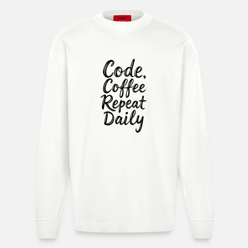 Code Sleep Debug Repeat Programmer Shirt - Manches longues bio épais oversize fabriqué en UE - OFF WHITE