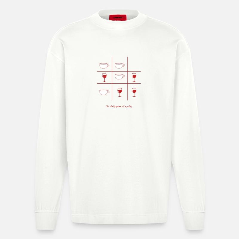 Kaffee oder Wein englisch - Heavyweight Oversized Organic Langarmshirt Made in EU - OFF WHITE