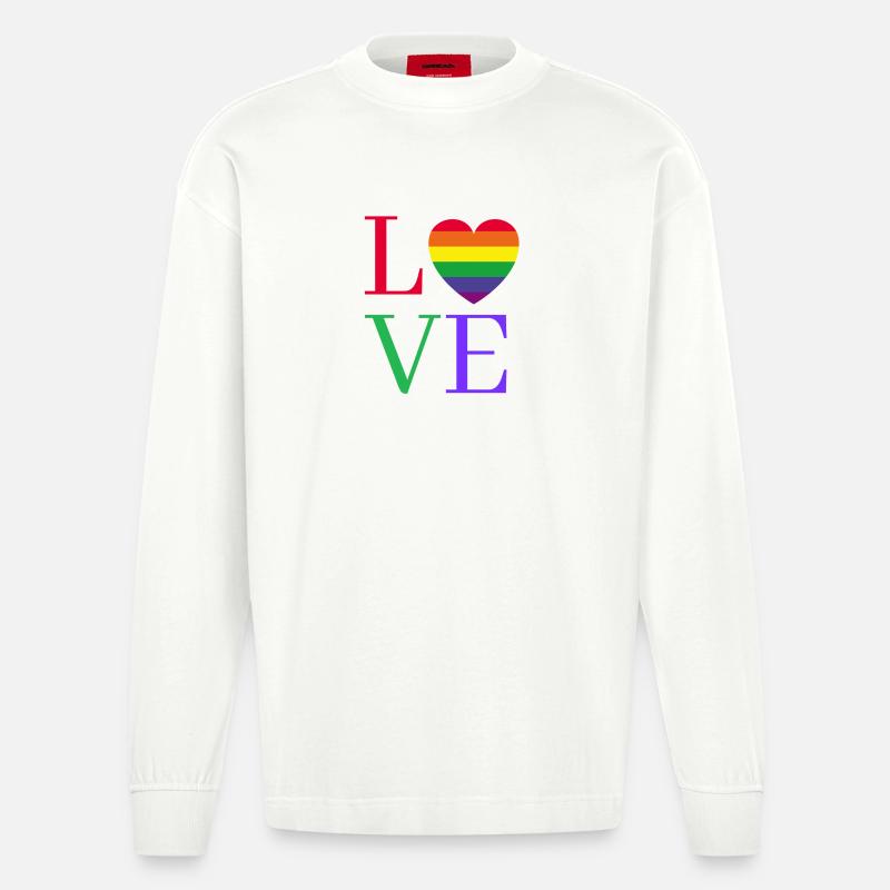 Regenbogen Love Herz Pride  - Heavyweight Oversized Organic Langarmshirt Made in EU - OFF WHITE